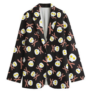 Skull Fried Egg And Bacon Pattern Print Women's Blazer