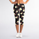 Skull Fried Egg And Bacon Pattern Print Women's Capri Leggings