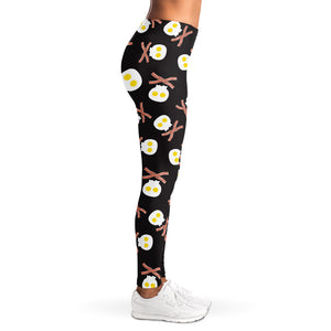 Skull Fried Egg And Bacon Pattern Print Women's Leggings