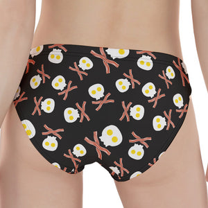 Skull Fried Egg And Bacon Pattern Print Women's Panties