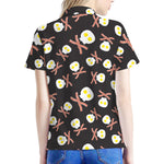 Skull Fried Egg And Bacon Pattern Print Women's Polo Shirt