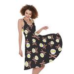 Skull Fried Egg And Bacon Pattern Print Women's Sleeveless Dress
