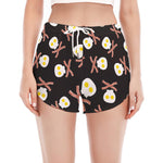 Skull Fried Egg And Bacon Pattern Print Women's Split Running Shorts