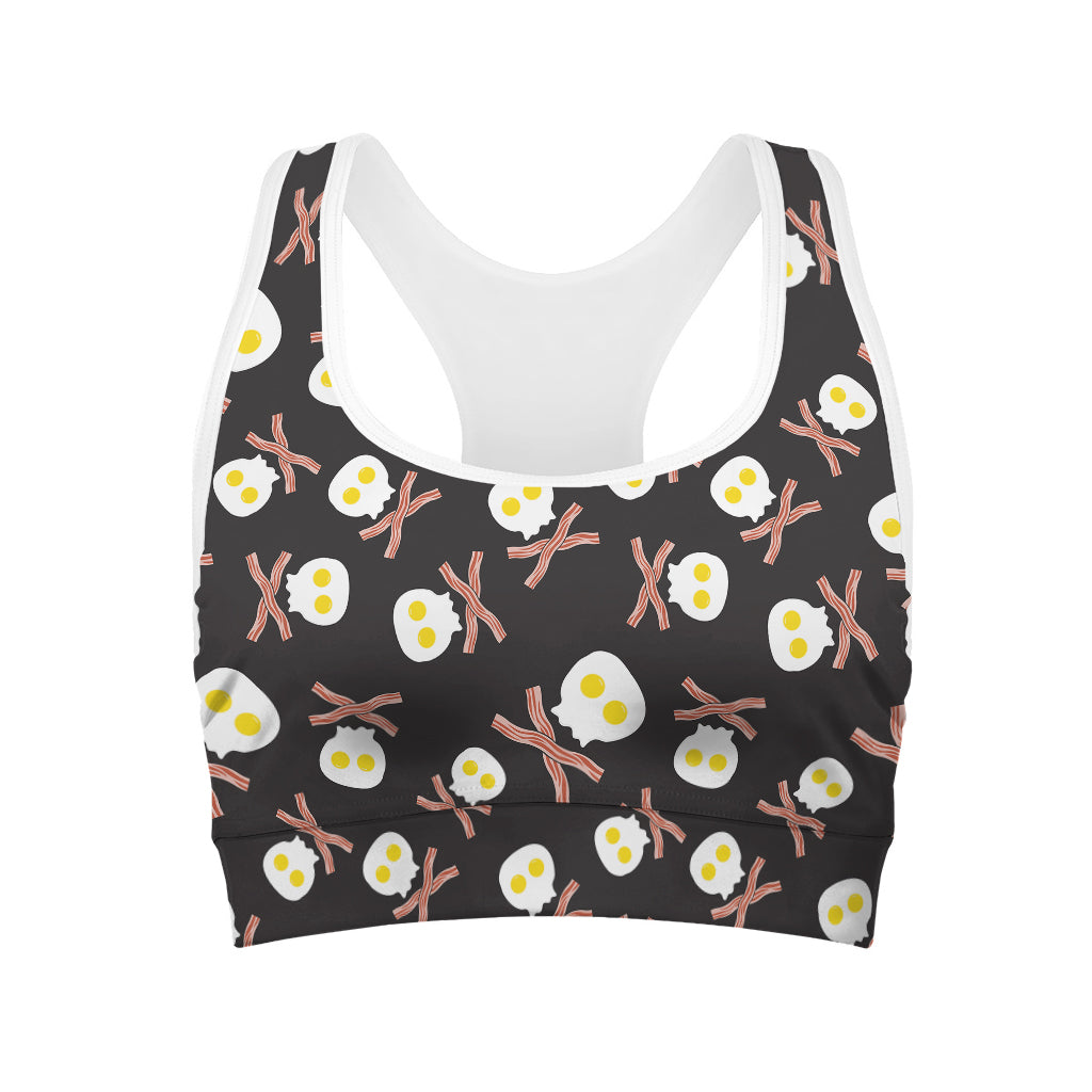 Skull Fried Egg And Bacon Pattern Print Women's Sports Bra