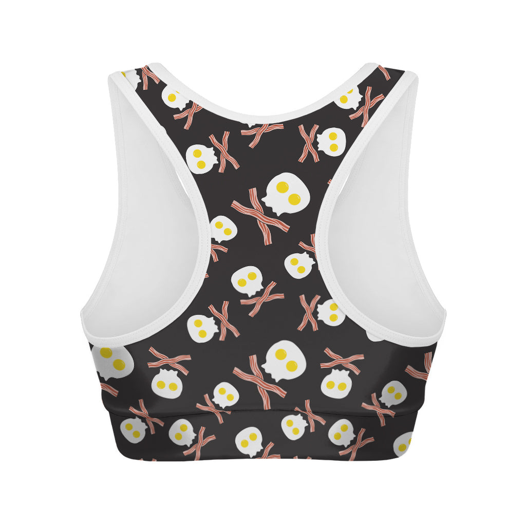 Skull Fried Egg And Bacon Pattern Print Women's Sports Bra