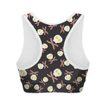 Skull Fried Egg And Bacon Pattern Print Women's Sports Bra