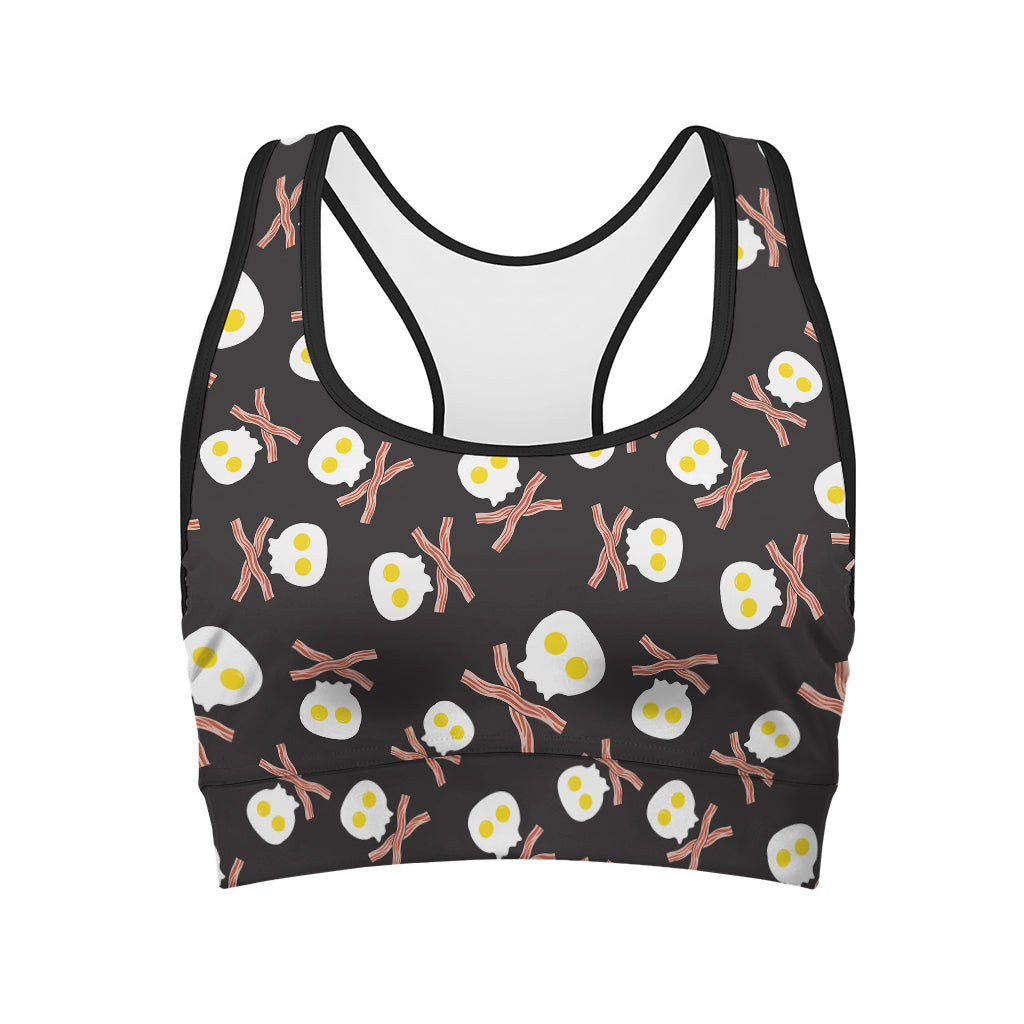 Skull Fried Egg And Bacon Pattern Print Women's Sports Bra