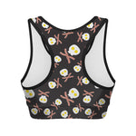 Skull Fried Egg And Bacon Pattern Print Women's Sports Bra