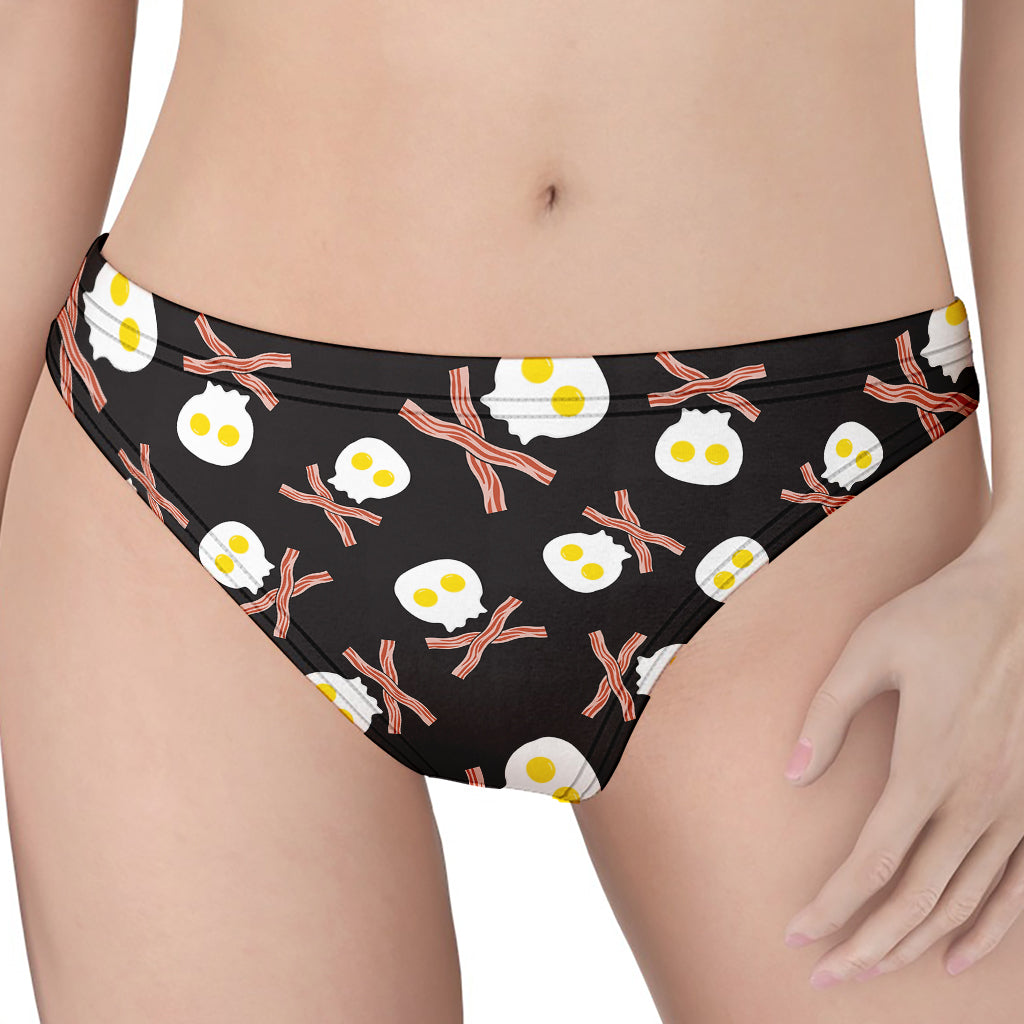 Skull Fried Egg And Bacon Pattern Print Women's Thong