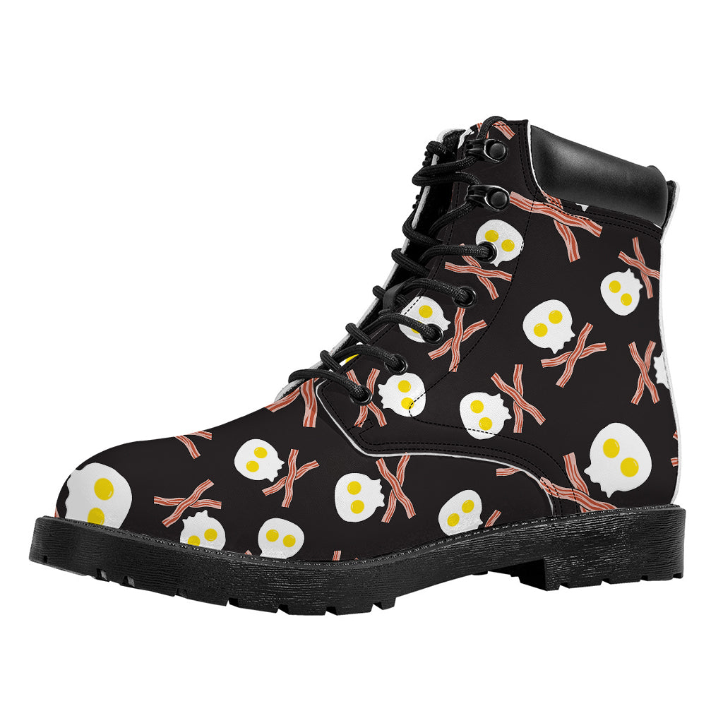 Skull Fried Egg And Bacon Pattern Print Work Boots