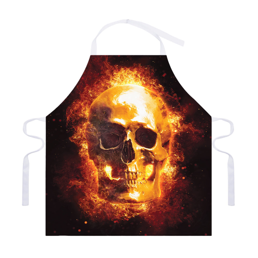 Skull In Flames Print Adjustable Apron