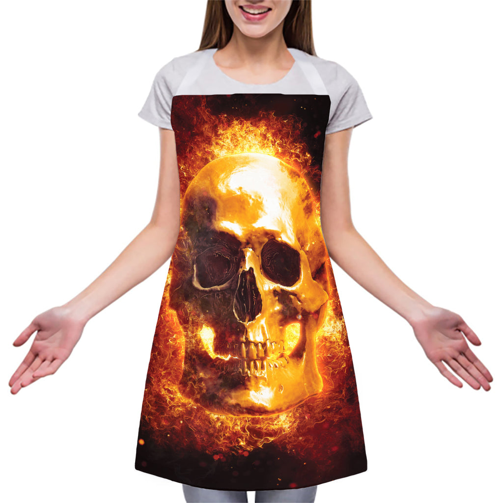 Skull In Flames Print Adjustable Apron