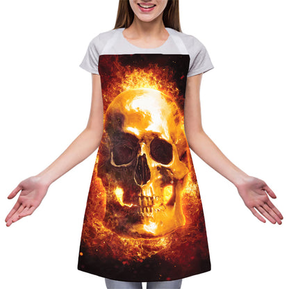 Skull In Flames Print Adjustable Apron