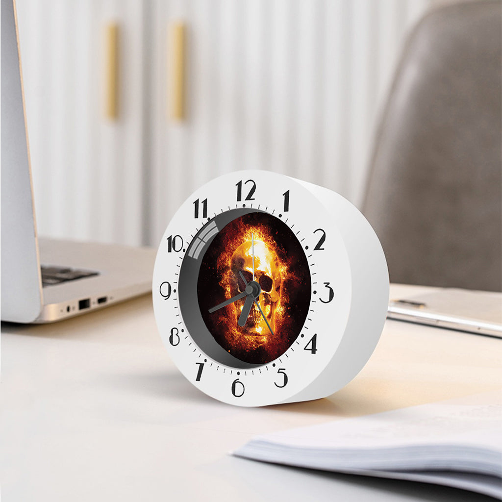 Skull In Flames Print Alarm Clock