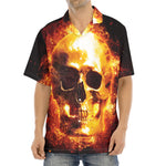 Skull In Flames Print Aloha Shirt