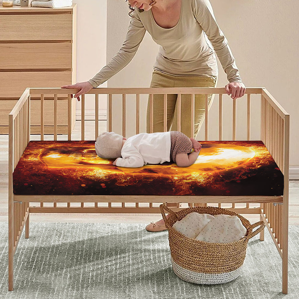 Skull In Flames Print Baby Crib Sheet