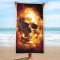 Skull In Flames Print Beach Towel