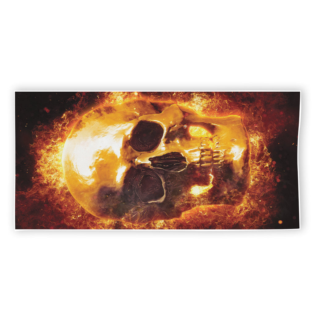 Skull In Flames Print Beach Towel
