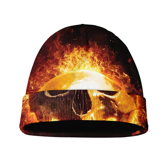 Skull In Flames Print Beanie