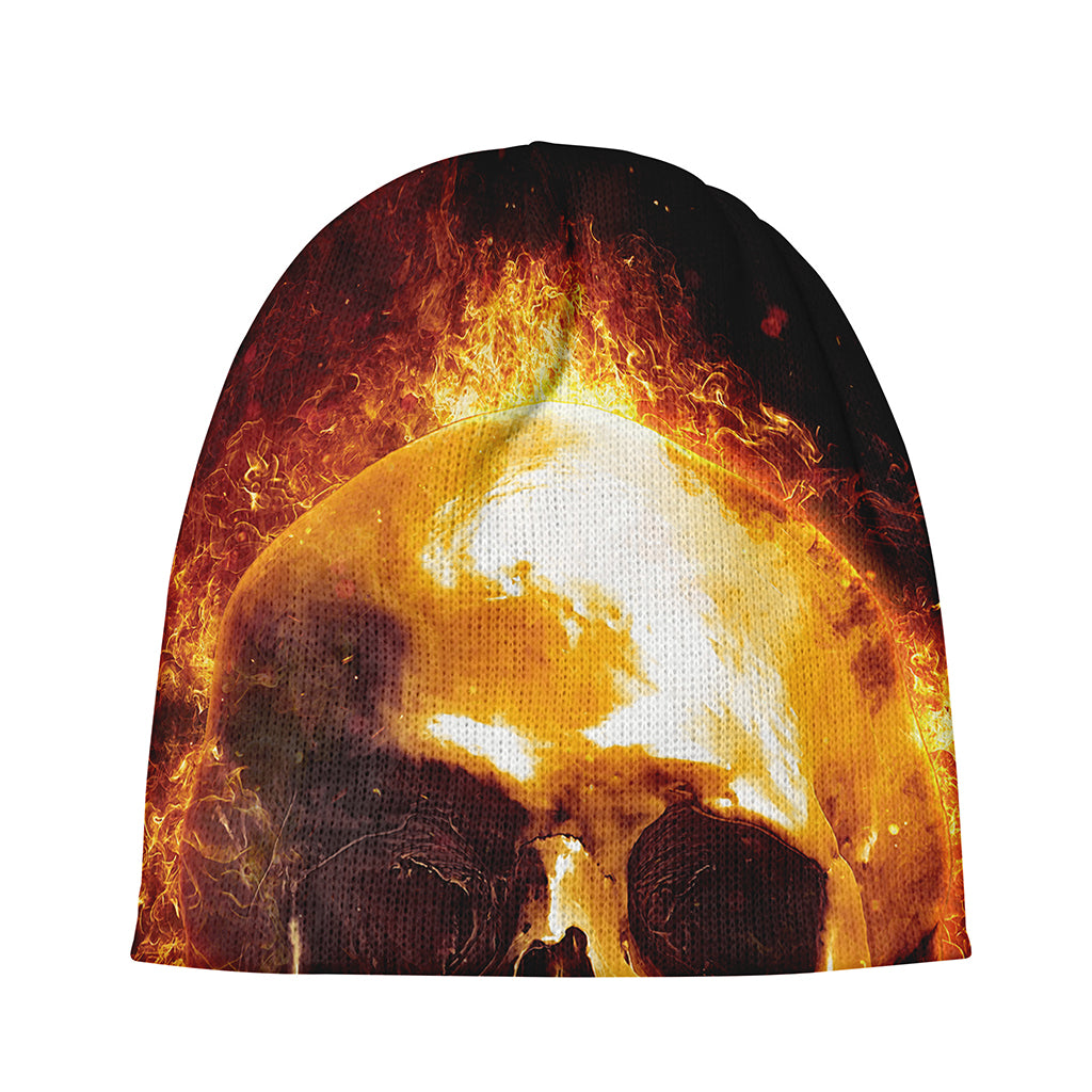 Skull In Flames Print Beanie