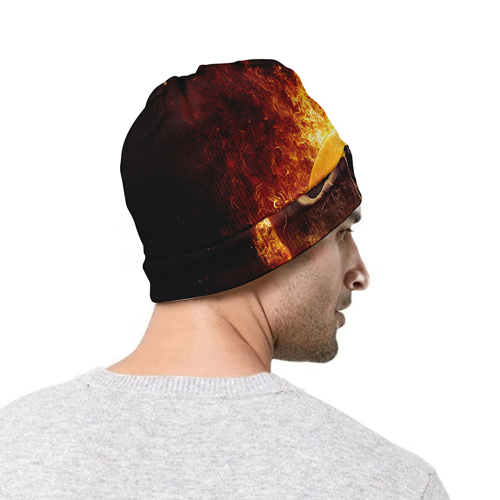 Skull In Flames Print Beanie
