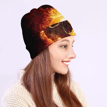 Skull In Flames Print Beanie
