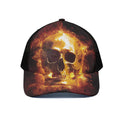 Skull In Flames Print Black Mesh Trucker Hat