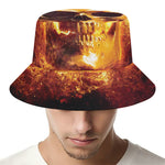 Skull In Flames Print Bucket Hat