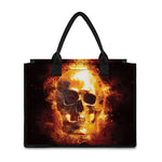 Skull In Flames Print Canvas Tote Bag
