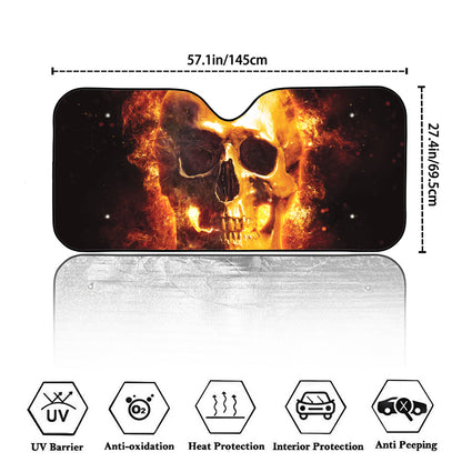 Skull In Flames Print Car Windshield Sun Shade