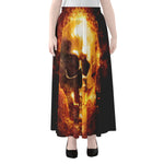 Skull In Flames Print Chiffon Maxi Skirt