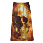 Skull In Flames Print Cotton Front Slit Maxi Skirt