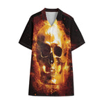 Skull In Flames Print Cotton Hawaiian Shirt