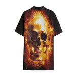 Skull In Flames Print Cotton Hawaiian Shirt