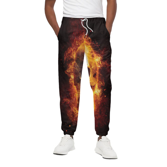 Skull In Flames Print Cotton Pants