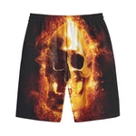 Skull In Flames Print Cotton Shorts