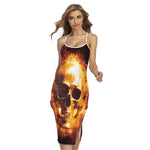 Skull In Flames Print Cross Back Cami Dress