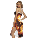 Skull In Flames Print Cross Back Cami Dress