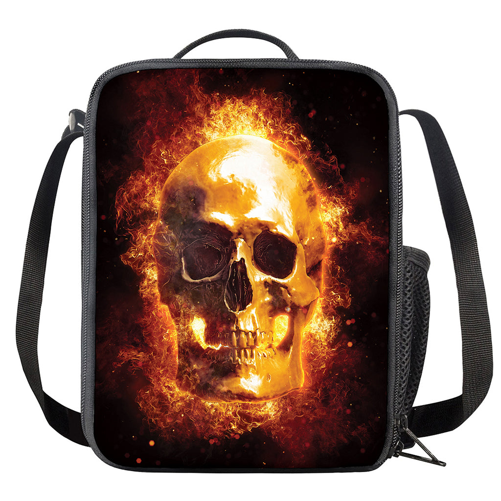 Skull In Flames Print Crossbody Lunch Bag