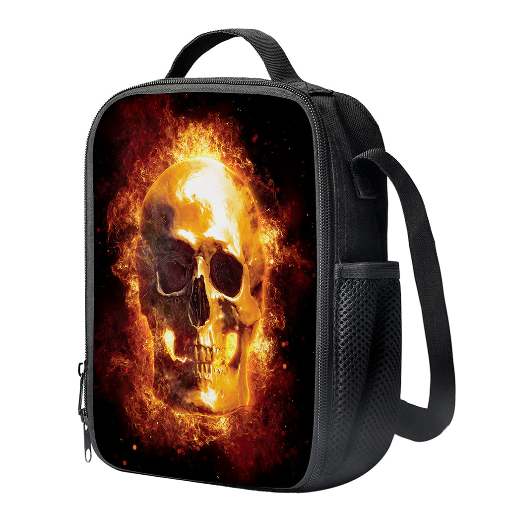 Skull In Flames Print Crossbody Lunch Bag