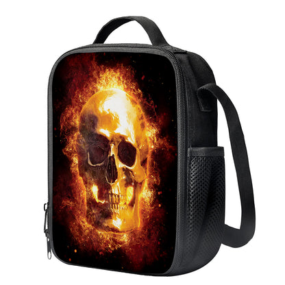 Skull In Flames Print Crossbody Lunch Bag