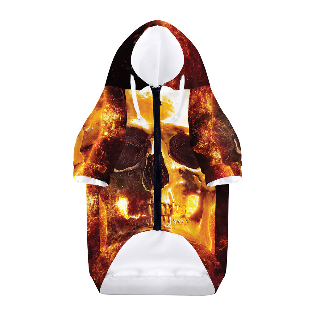 Skull In Flames Print Dog Zip Up Hoodie