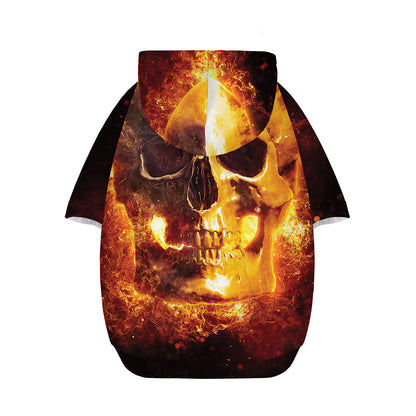 Skull In Flames Print Dog Zip Up Hoodie