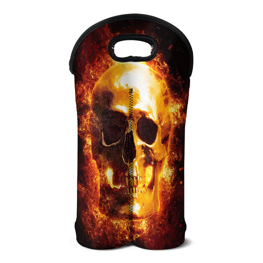 Skull In Flames Print Double Neoprene Wine Tote