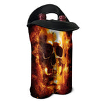 Skull In Flames Print Double Neoprene Wine Tote