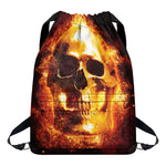 Skull In Flames Print Drawstring Backpack