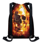 Skull In Flames Print Drawstring Backpack