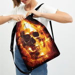 Skull In Flames Print Drawstring Backpack