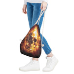 Skull In Flames Print Drawstring Bag