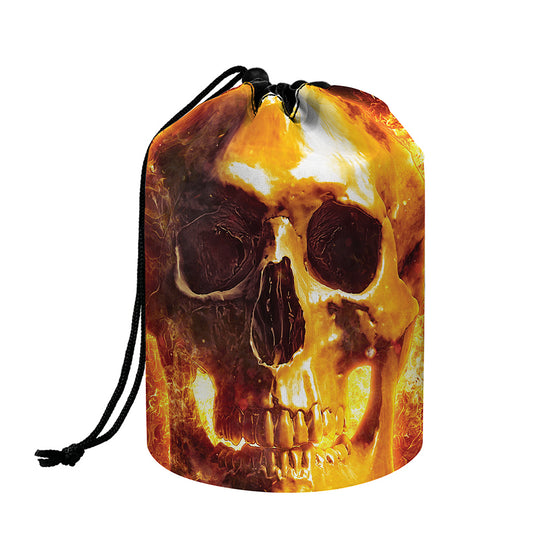 Skull In Flames Print Drawstring Makeup Bag